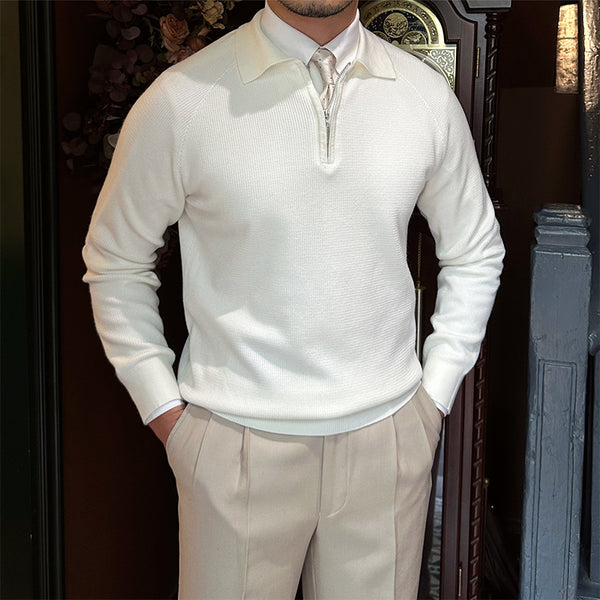 Jersey de manga larga para hombre, camisa de punto con cremallera