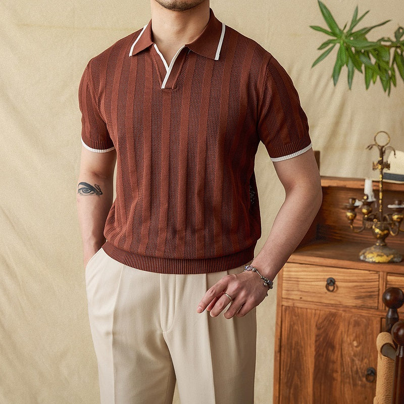 Massimo Ribbed Knit Short Sleeve Polo Shirt