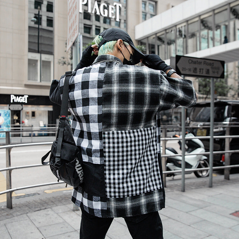 High Street Hip Hop Retro Check Patchwork Shirt