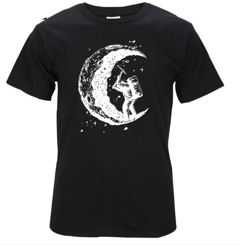 Digging The Moon Print Casual Mens O-neck T Shirt