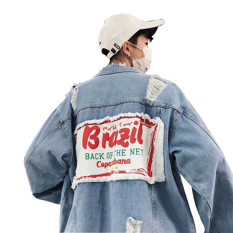 Hole flow wear broken denim jacket