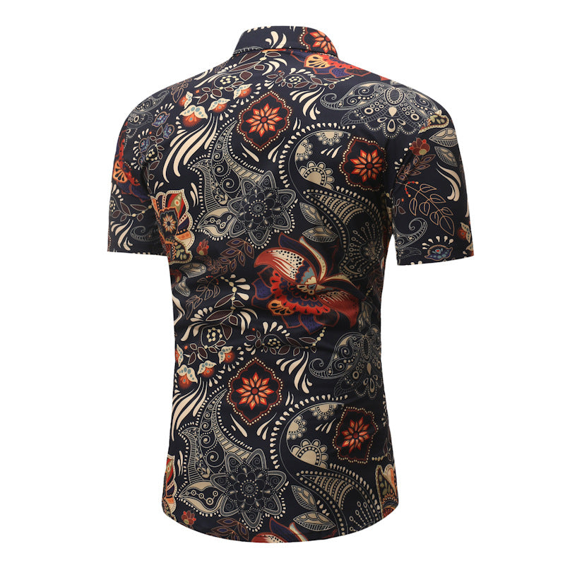 Casual short - sleeved floral shirt