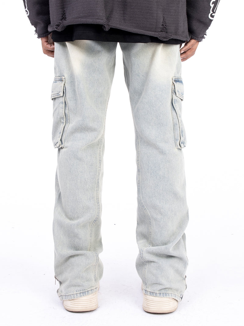 American Style Autumn And Winter Washed Old Micro Elastic Jeans With Zipper