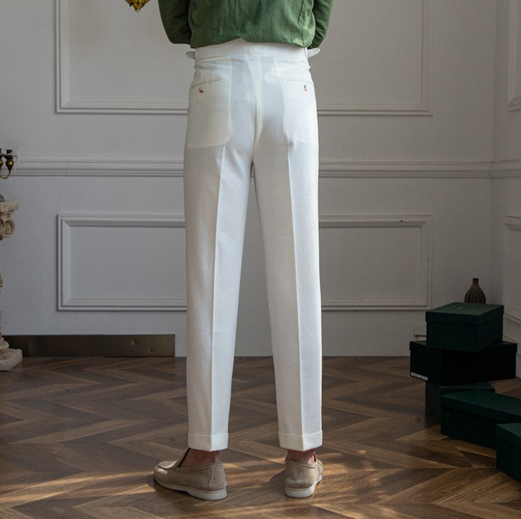 Positano Seersucker Airy Double Pleated Trousers