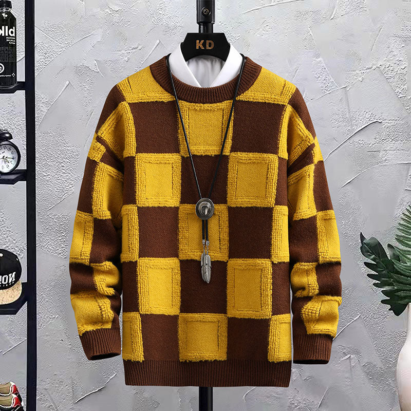 Men's Trendy Plaid Round Neck Sweater