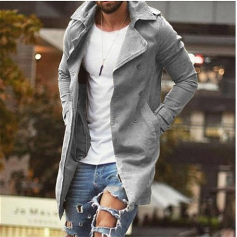 Mid-length slim-fit trench coat men