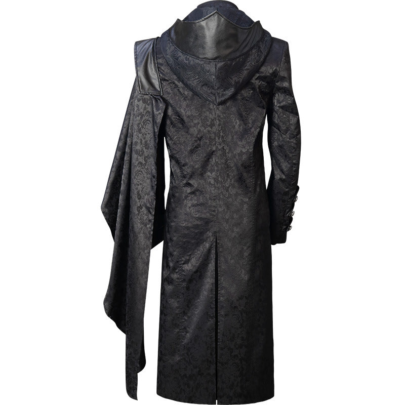 Black Stand Collar Leather Punk Gothic halloween Cape Coat