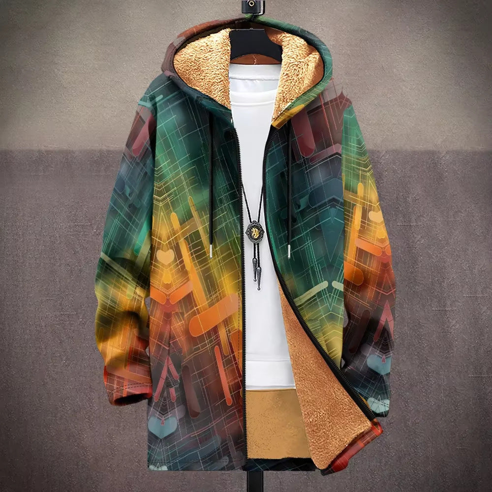 Digital Printed Cardigan Men's Mid-length Trench Coat