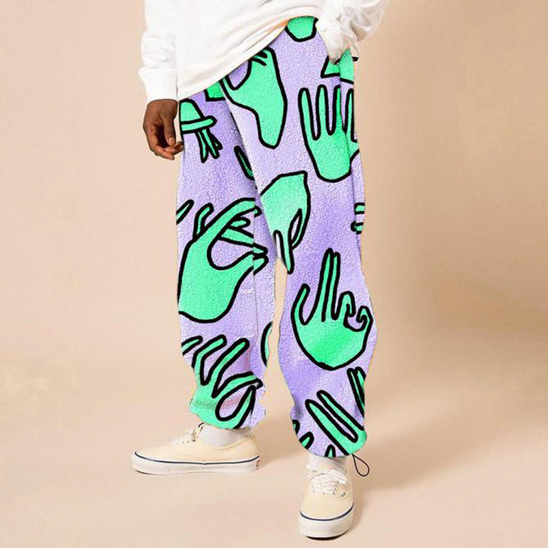 Loose Mid Waist Printing Long Casual Pants Men's Trousers