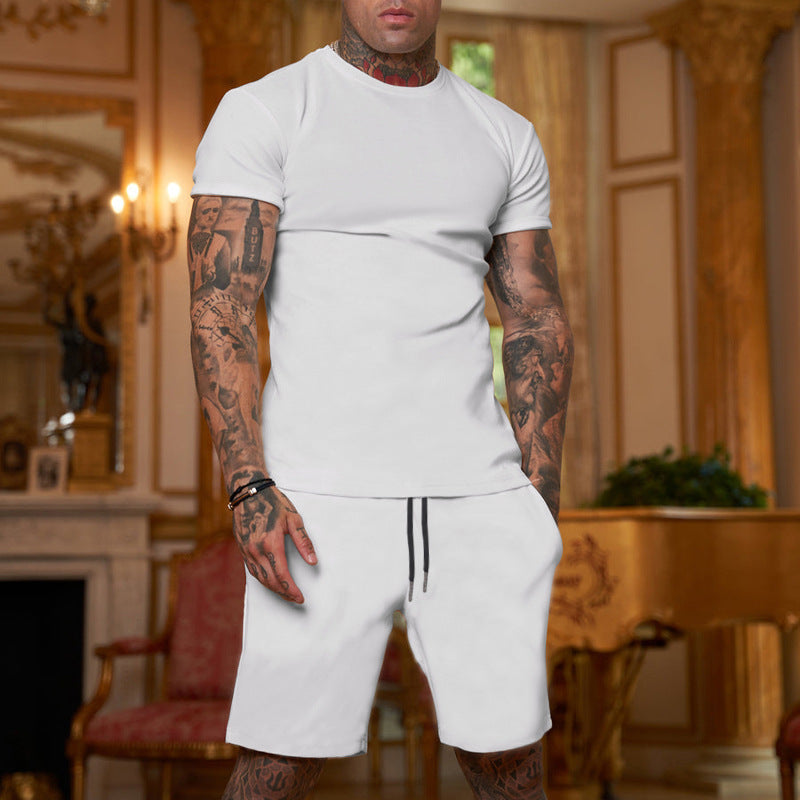 Men's Solid Color Short Sleeve Shorts summer Set