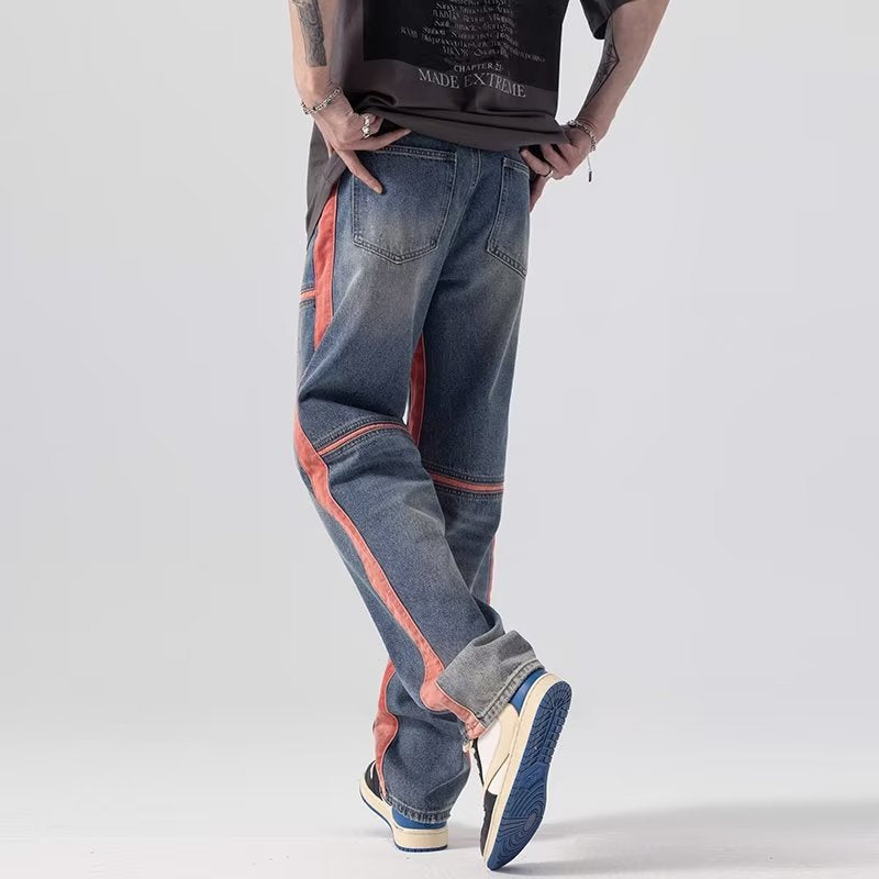 Men's Trendy Stitching Vertical Stripes Jeans