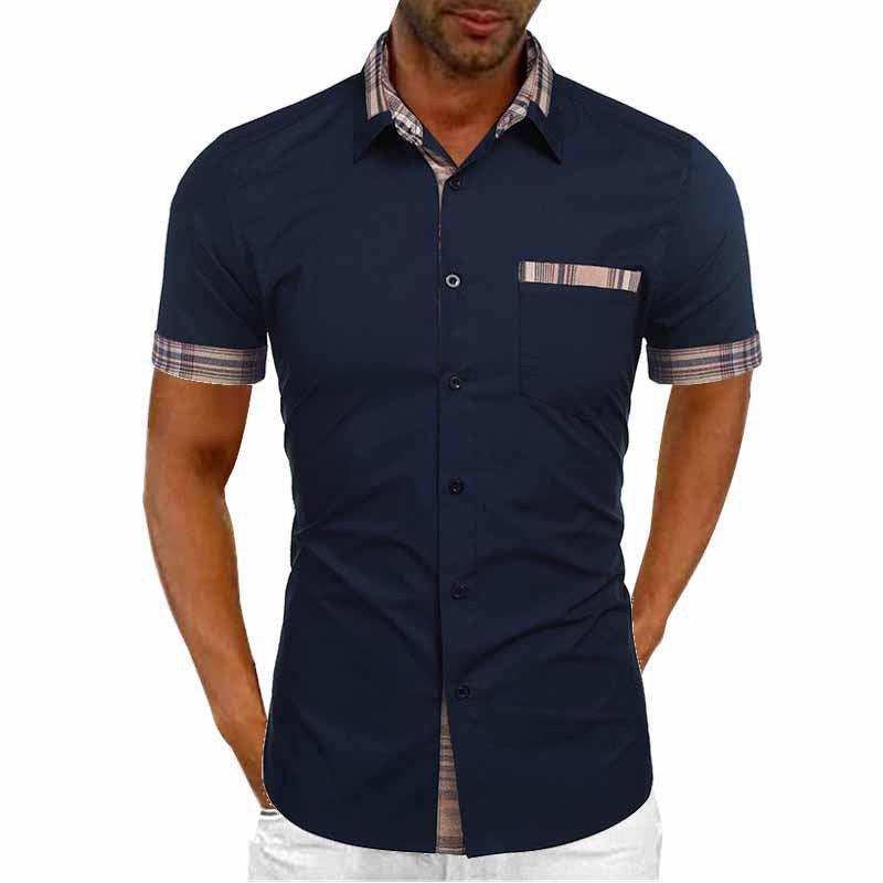 Men's Short Sleeve Contrast Button-Up summer Shirt