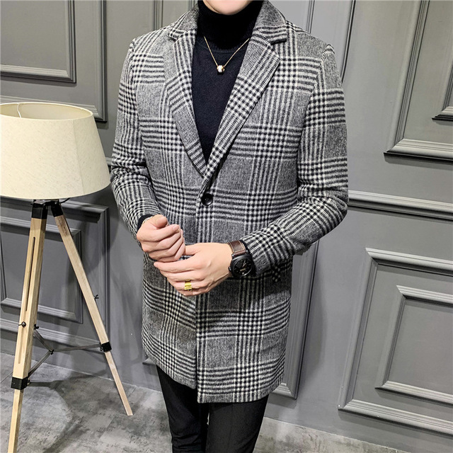 Long Woolen Gentleman plaid trench Coat