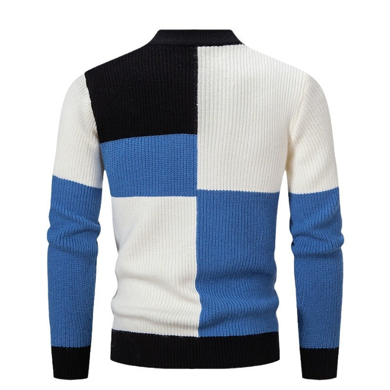 Men's Knitwear Color Stitching Stand-collar Sweater