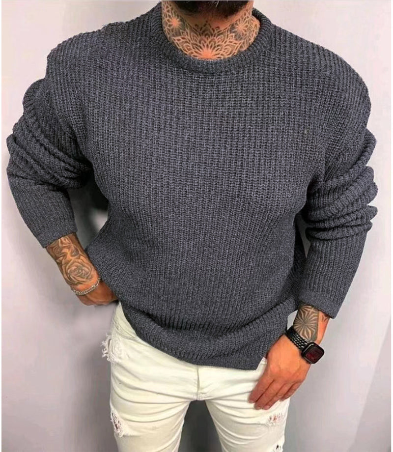 Suéter tipo jersey con cuello redondo y diseño tipo gofre de color liso para hombre