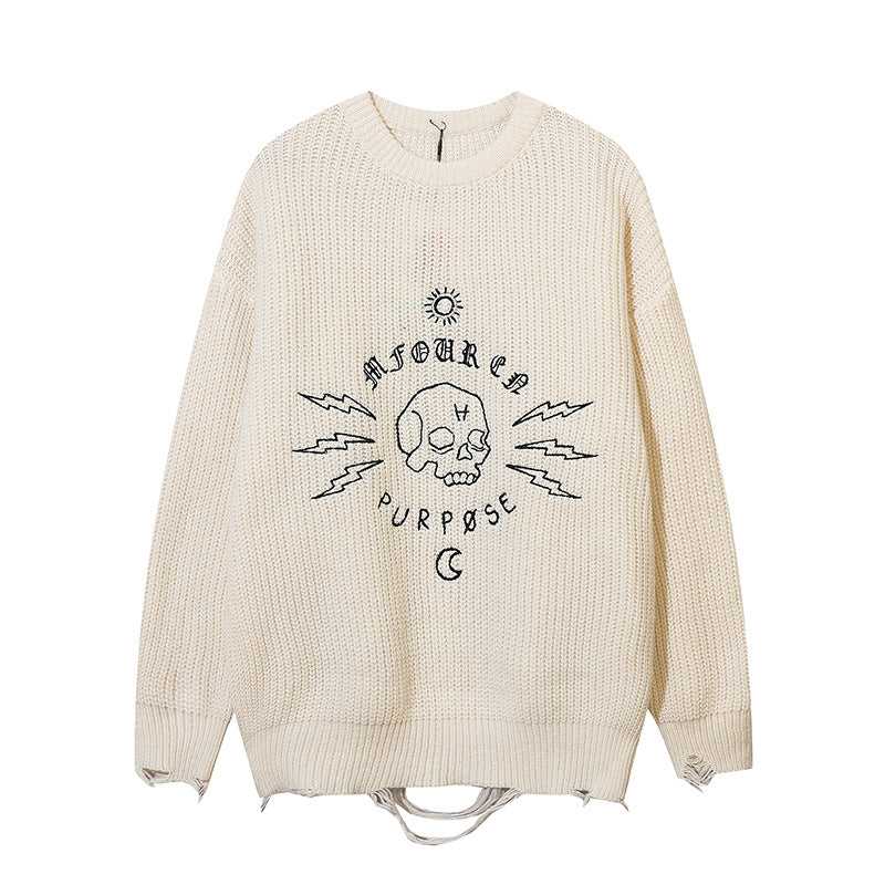 Doodle Skull Jacquard Knitwear Autumn Sweater