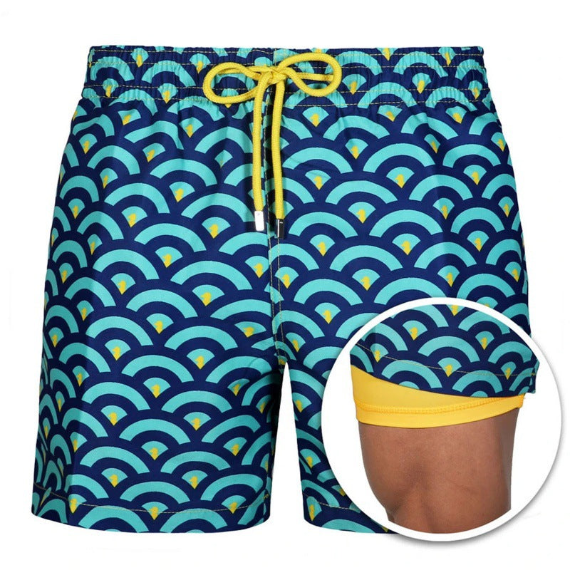 Pantalones cortos de playa estampados para hombre Pantalones cortos de doble capa Verano