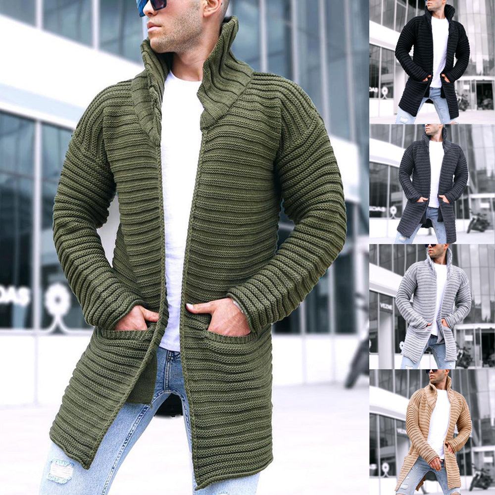 Ribbed Jacquard Solid Color Lapel Cardigan Windbreaker Sweater