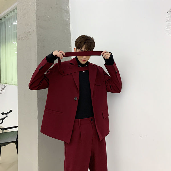 Men's Asymmetrical Red Suit