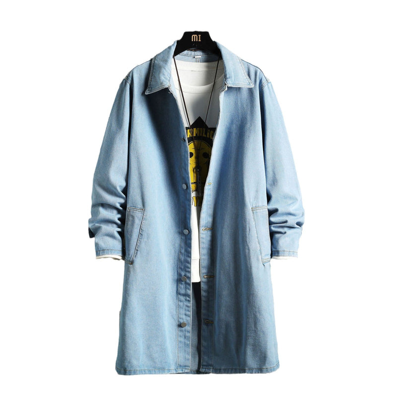 Denim Trench Coat Men's Mid-length Loose Casual Coat