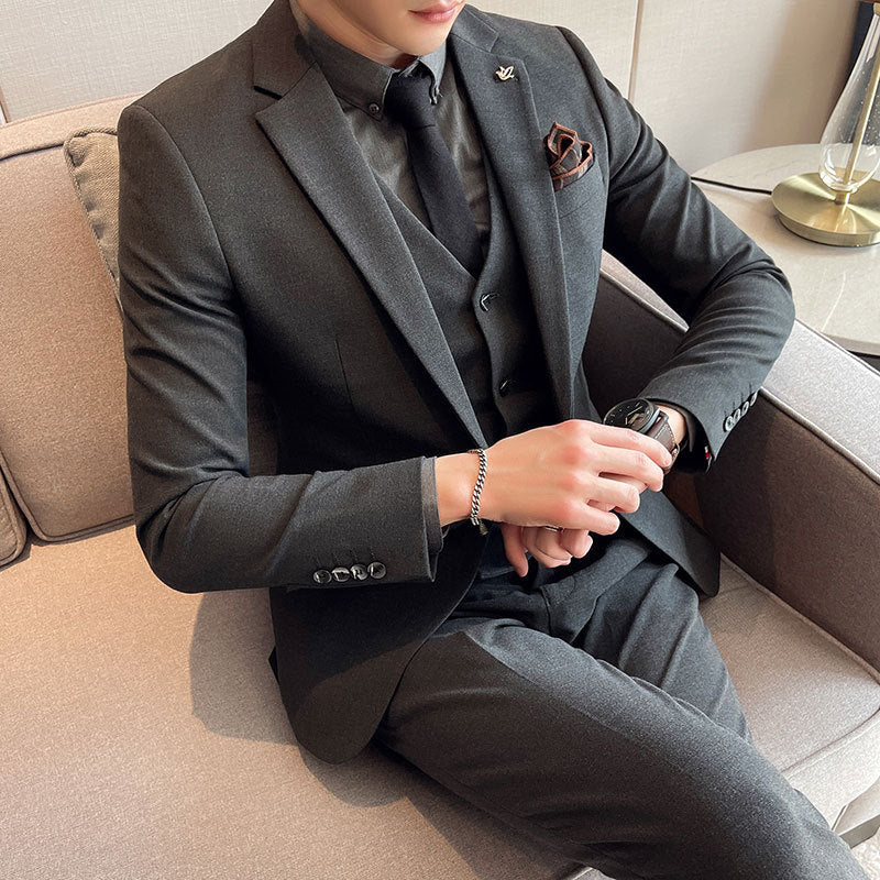 Men's Solid Color Three-piece Suit