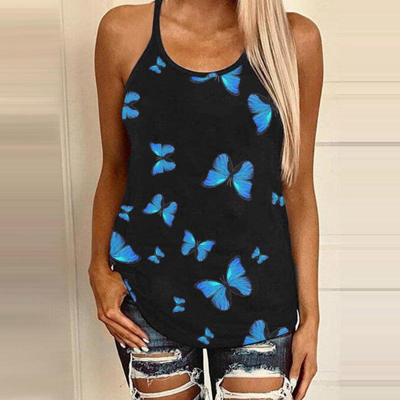 Sunflower Print Cutout Back Camisole Top Women