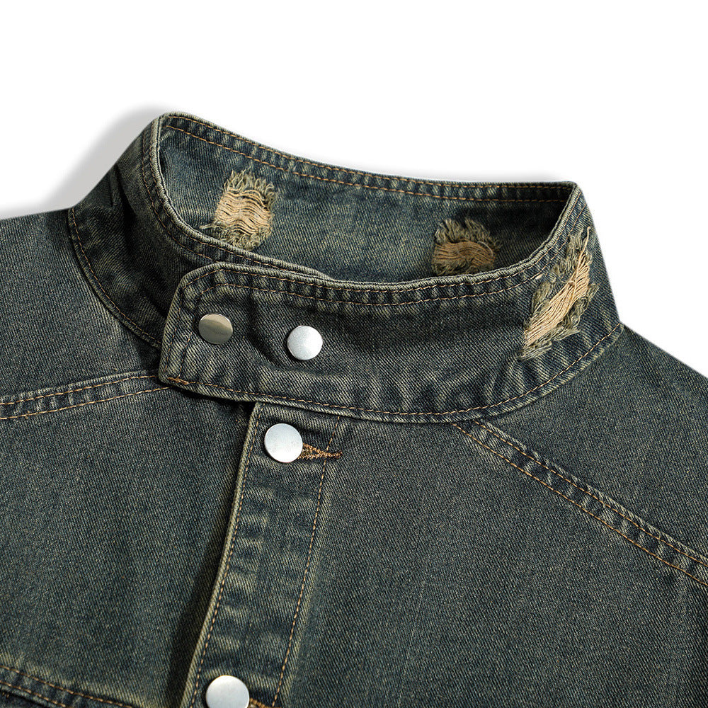 Giacca in denim con colletto rialzato e foro High Street