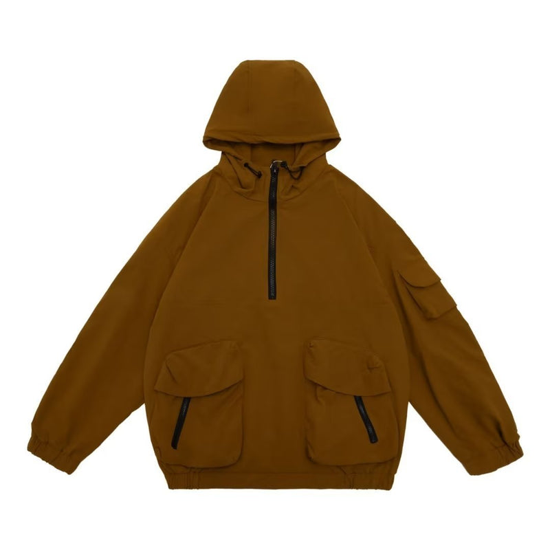 Loose Half Zip Windbreaker Workwear Hooded Jacket