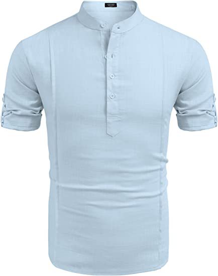 Henley Style Linen Shirt Men