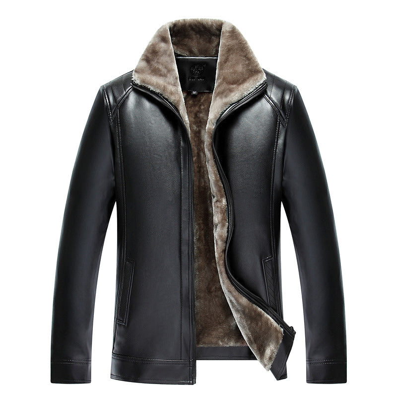 Men's plush thick leather casual cotton jacket