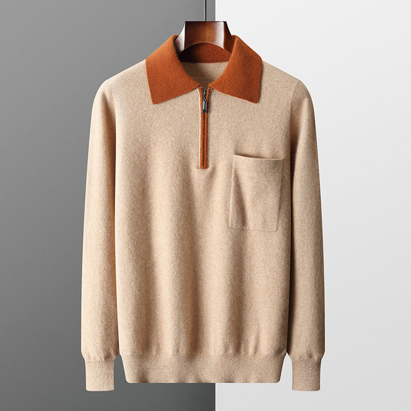 Wool Knitted Half-open Polo Long-sleeved Fleece Sweater