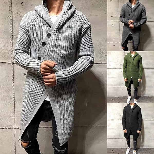 Long Knitted Hooded Sweater Coat Men