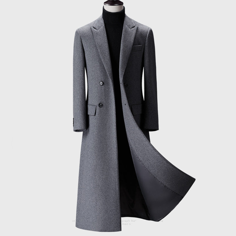 Men's long woolen trench coat