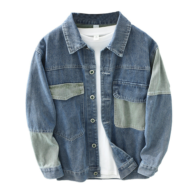 Mens Casual Loose Stitching Denim Jacket