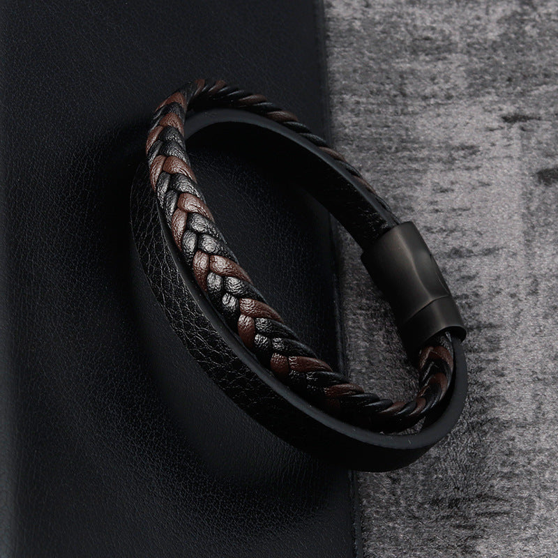 Leather Cord Stainless Steel Braided Bracelet