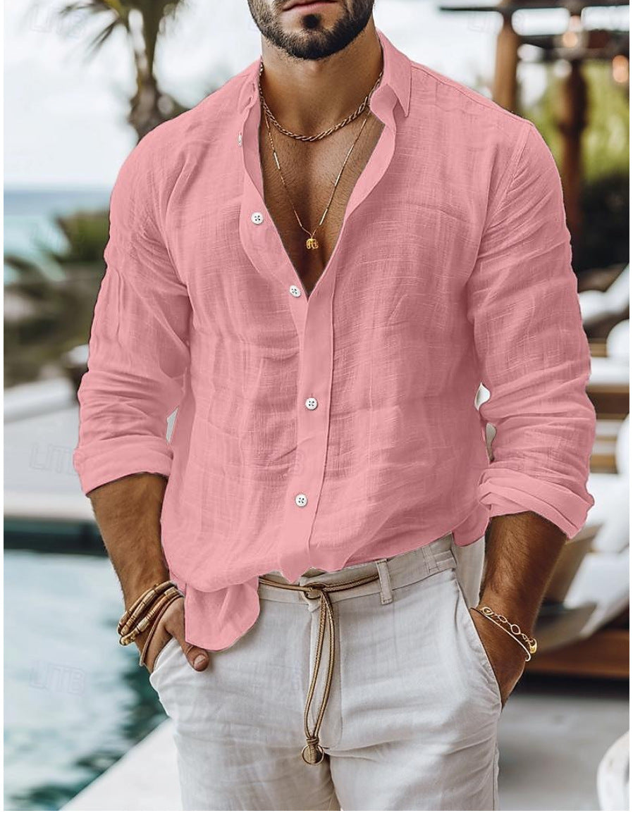 Men's Solid Color Cotton Linen Shirt