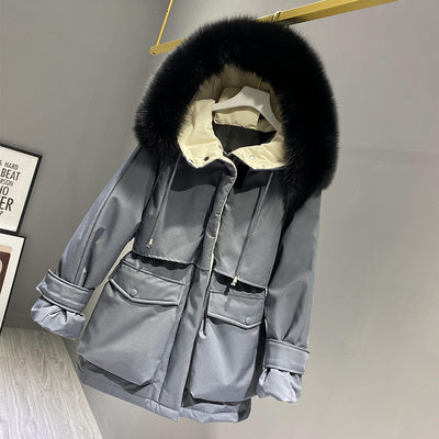 Hooded Faux Fur Collar Down Jacket Female