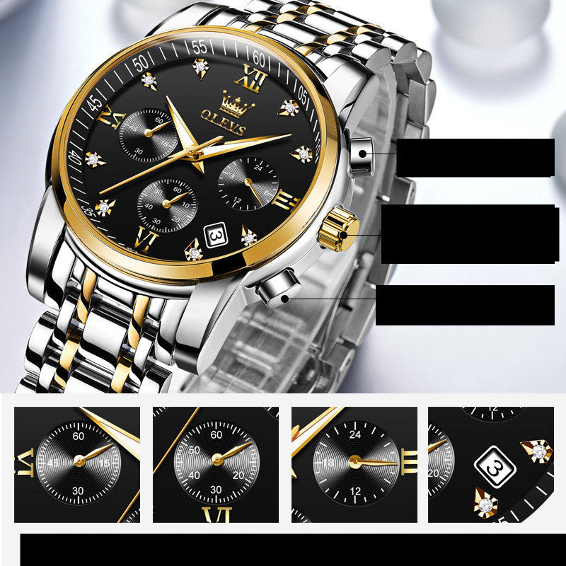 Chronograph Stainless Steel Waterproof Quartz Wrist watches