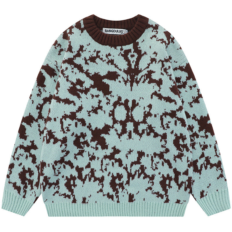 Smoky Rain Dark Contrasting Color Jacquard Knitwear Sweater