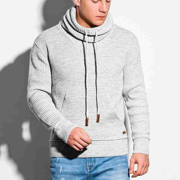 Men's Drawstring Stand Collar Knit Long Sleeve Outer Sweater