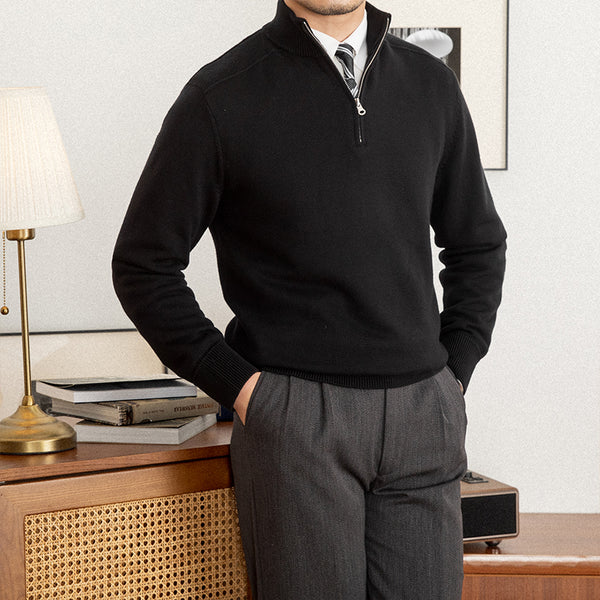 Slim-fit Stand-up Collar Zipper Wool Sweater