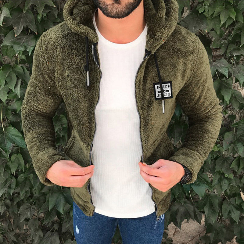 Fur zip hooded cardigan