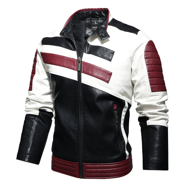 Mens Motorcycle Stand Collar Leather jacket