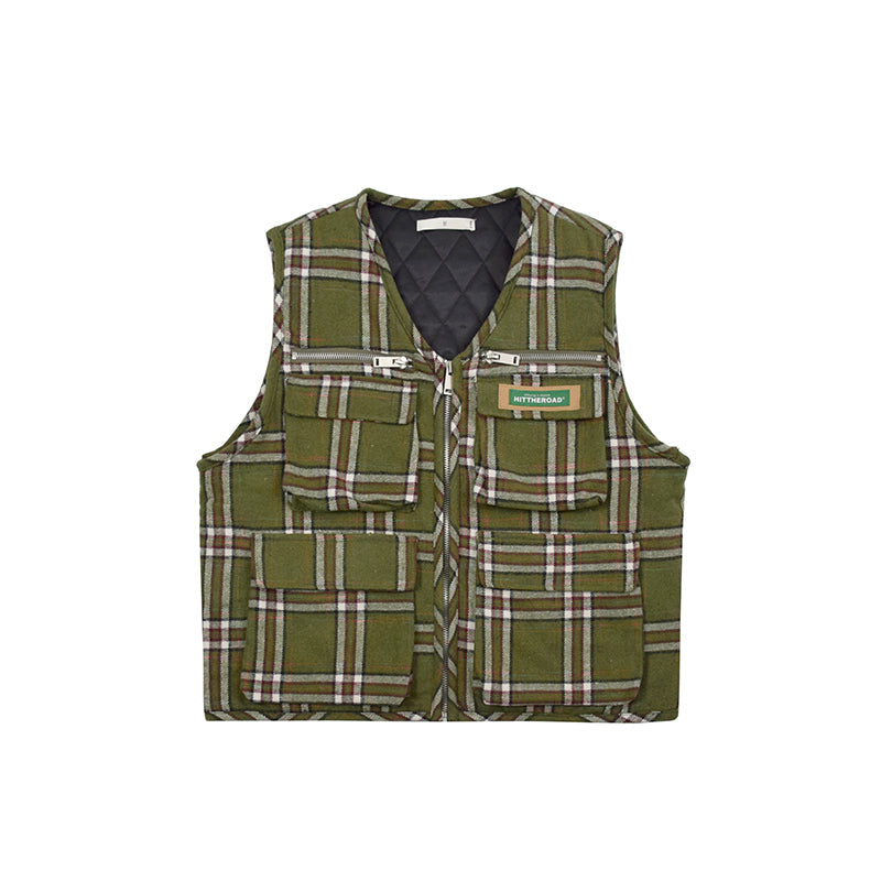 Green plaid hip-hop handsome loose cardigan jacket