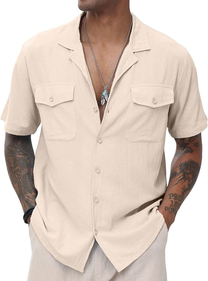 Camisa casual holgada con bolsillo de color sólido para hombre