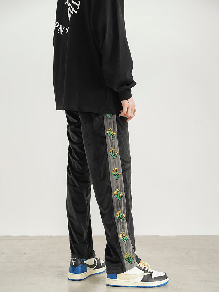 Vintage Cactus Embroidery Straight-leg Sweatpants