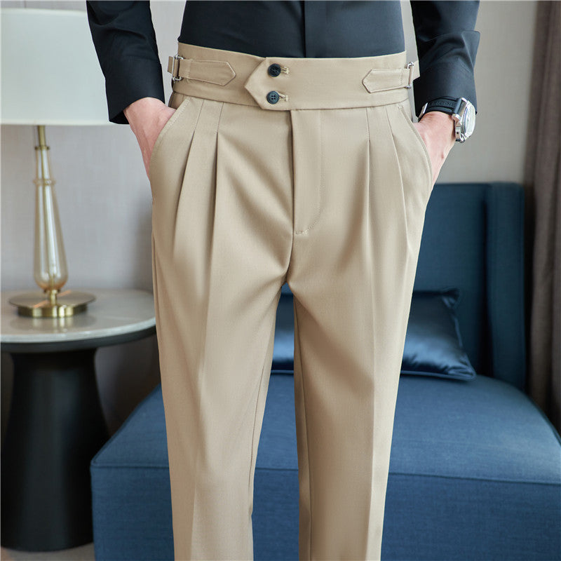 Men's Mid High Waisted Drape Style Long Casual Pants