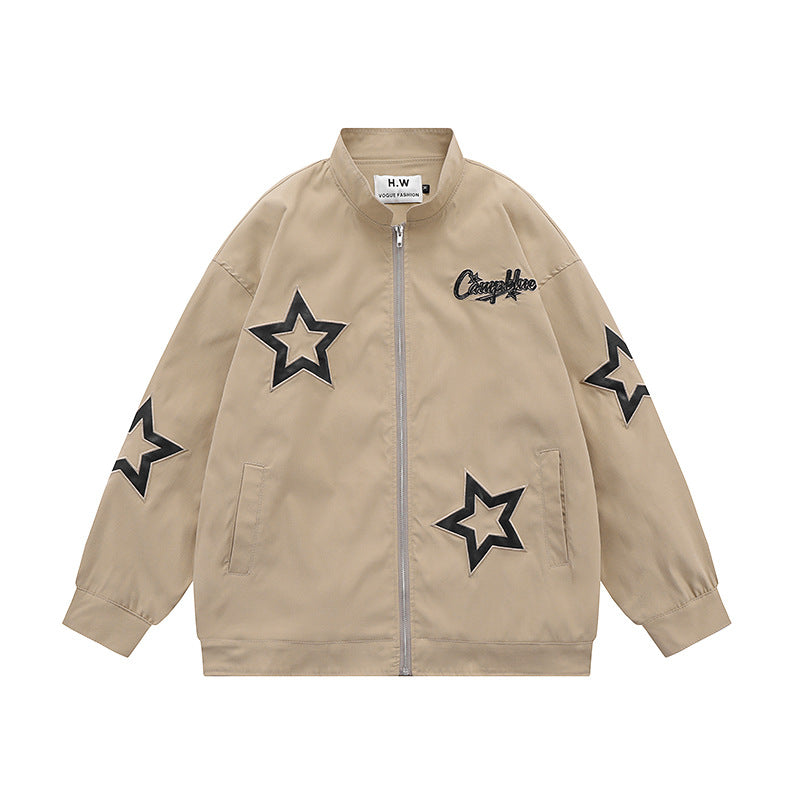 Men's Retro Star Embroidered Stand Collar Jacket