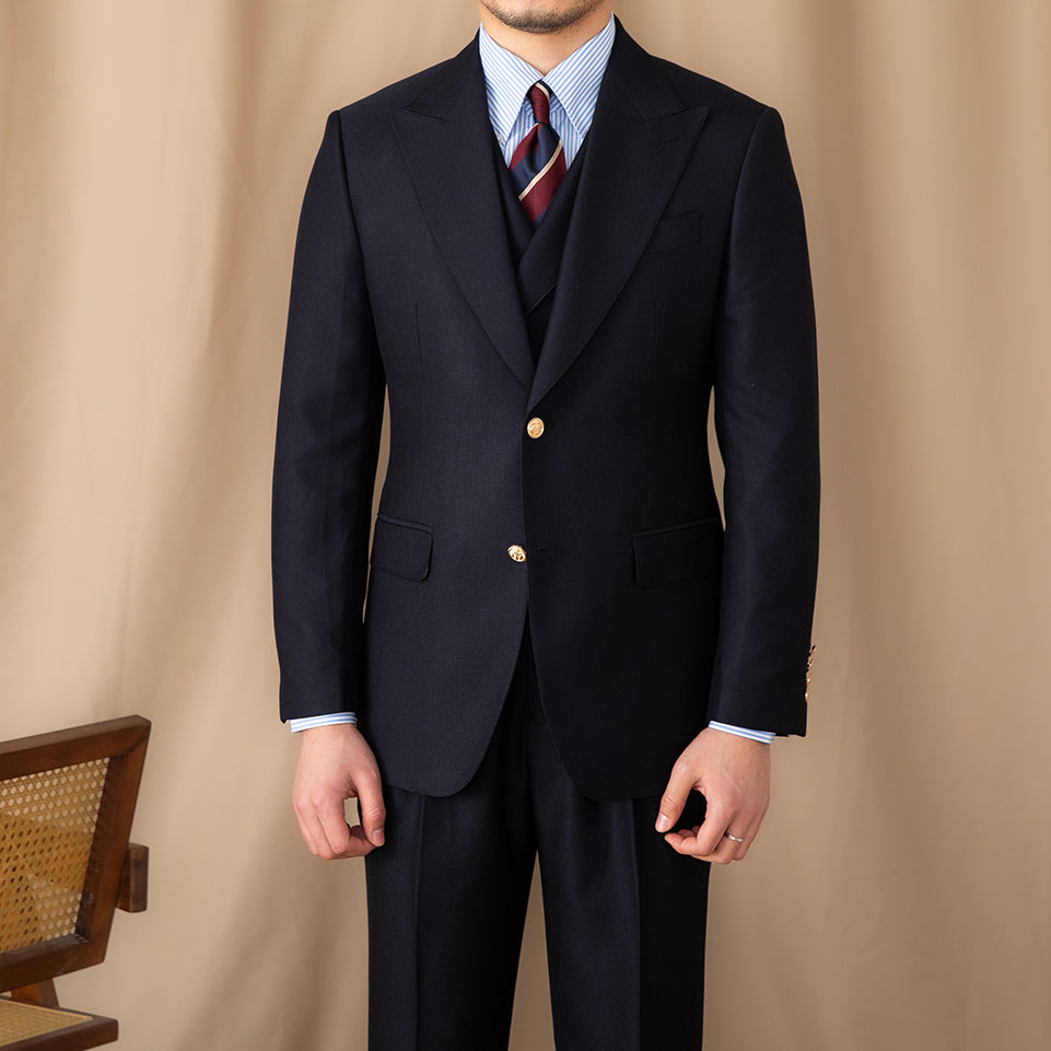 Men's Casual Gentleman Lapel Navy Blue Slim Three-piece Suit