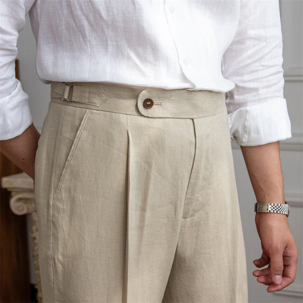 Pantalones de hombre de lino ligeros y transpirables con cintura alta